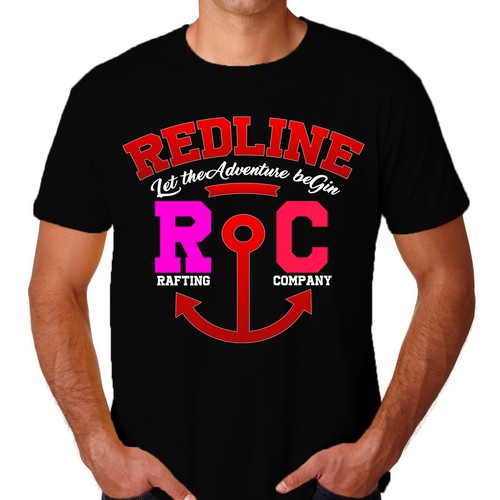 Red t-shirt with the title 'Redline Rafting Company Design #3'