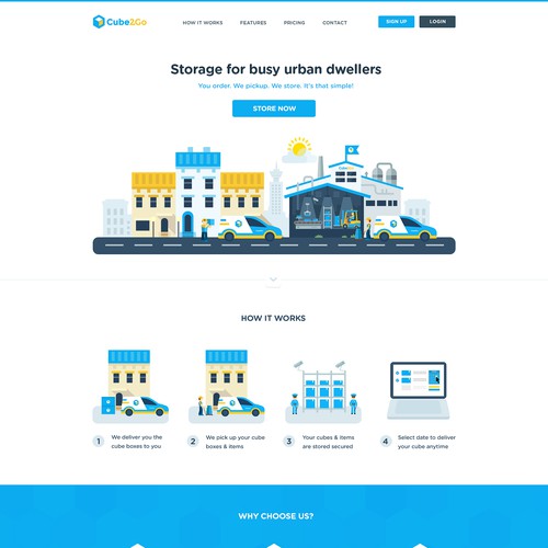 Yellow website with the title 'Cube2go Illustration Website'