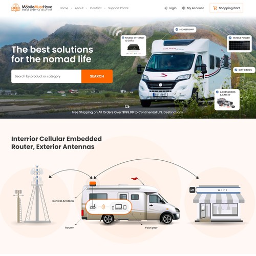 RV design with the title 'Website for RV Equipment Retailer'