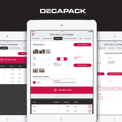 Survey design with the title 'Decapack Moving App'