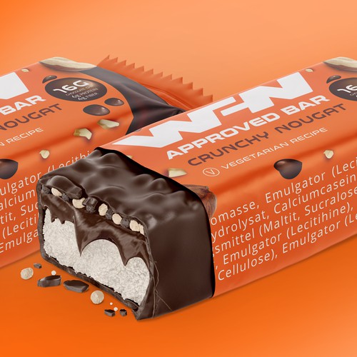 Chocolate packaging with the title 'Packaging design for WFN new protein bar'