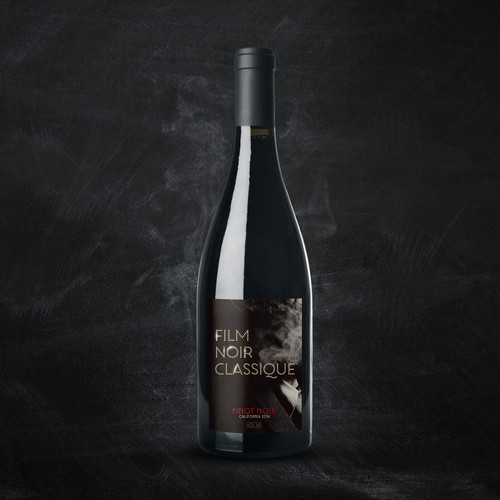 Dark label with the title 'movie theme wine label'