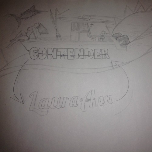 Fishing boat design with the title 'Fishing on the Laura Ann the Contender'