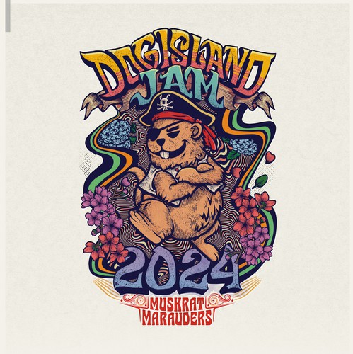Art Nouveau design with the title 'Dog Island Jam 2024'