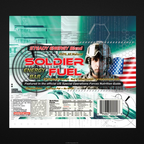 Bar packaging with the title 'The SOLDIER FUEL™ Energy Bar needs a new wrapper design'