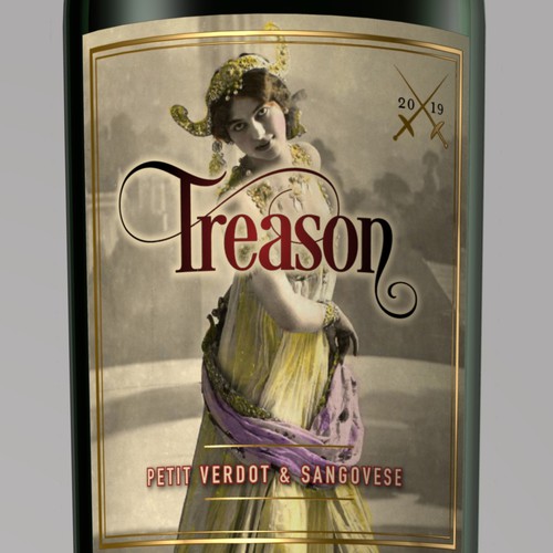 Liquor label with the title 'Design for Treason Wine'