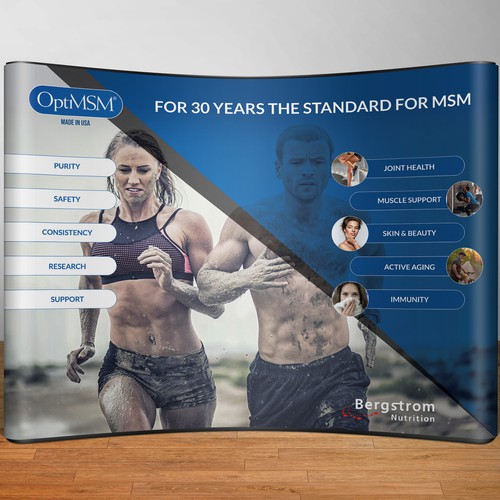 Booth design with the title 'Bergstrom/OptiMSM Trade Show Booth'