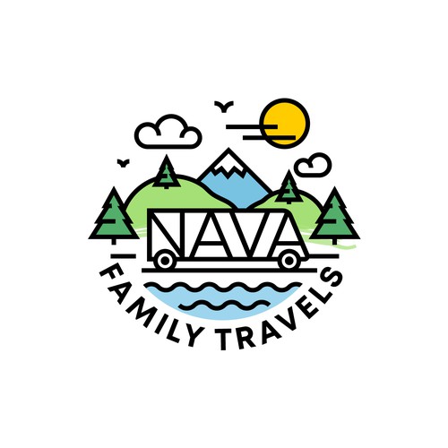 Road trip logo with the title 'fun logo concept for family travel'