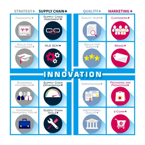 Icon artwork with the title 'Graphical representation of the PLUS concept for developing markets'
