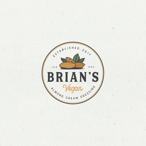 Almond logo with the title 'BRIAN'S VEGAN ALMOND CREAM DRESSING'