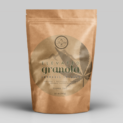 Cannabis label with the title 'Elevated Granola'