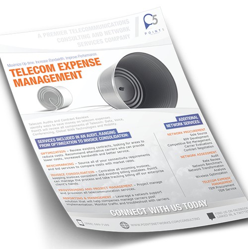 Telecom design with the title 'Corporate Product Sheet Design for Telecom & Tech Companies'