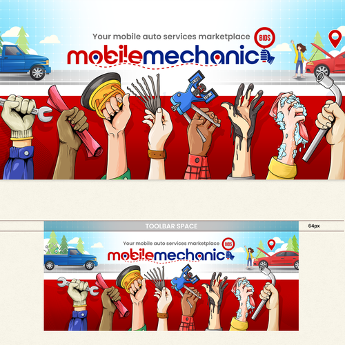 Hand design with the title 'Dynamic Website Banner for Mobile Auto Care Startup'
