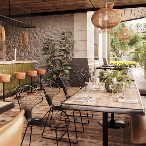 Diner design with the title '3D Rendering and Design for a resaturant patio'