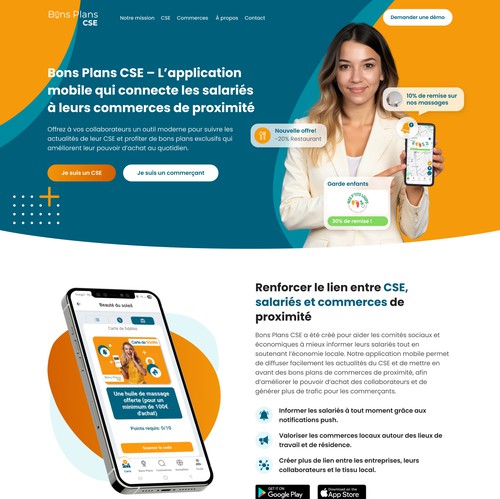 UI design with the title 'Bons Plans CSE Employee Benefits Website'