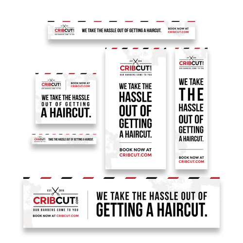 Barber design with the title 'CribCut Adroll Banner Ad Set of 6'