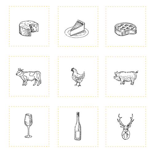 Glass design with the title 'Handdrawn icon set'