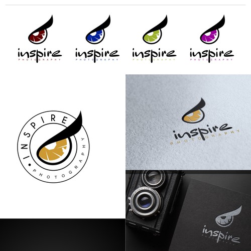 Lens design with the title 'Create an 'inspiring' Logo for INSPIRE PHOTOGRAPHY'