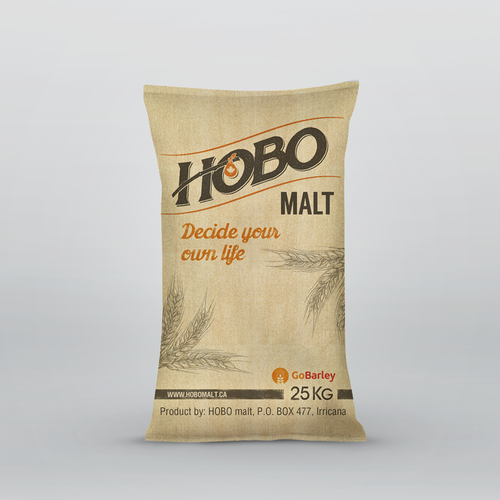Liquor packaging with the title 'Hobo Malt, bag design'