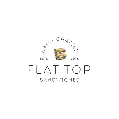 Sandwich shop logo with the title 'Flat top sendwiches'