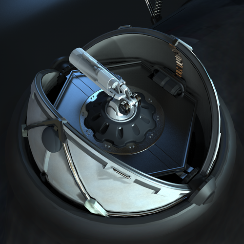 Laser design with the title '3D model of a laser gun for a fictional warship book cover'