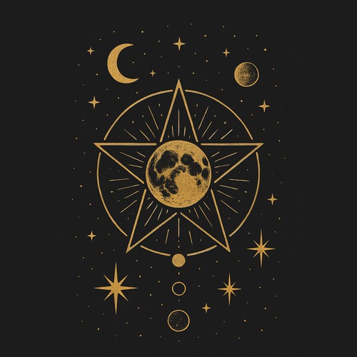 Cosmic design with the title 'Celestial Moon and Star Mystical Design (Design Available For Sale)'
