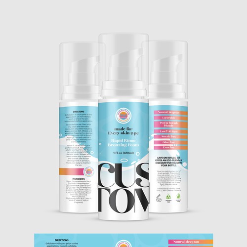 Tube label with the title 'self tanning mousse label for a new business launch'