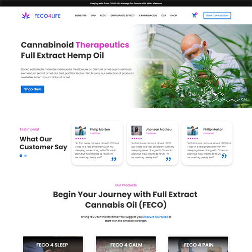 Pharmaceutical website with the title 'Website design for Feco4life'
