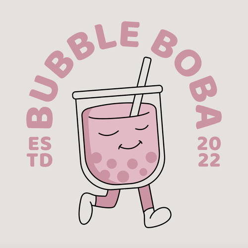 Boba logo with the title 'Bubble Boba Logo and Character Design'
