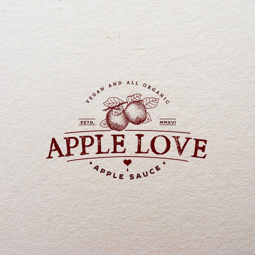 Red logo with the title 'Logo for Apple Love Organic Apple Sauce'