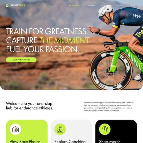 Motorcycle design with the title 'Modern website for Sport Photographer'