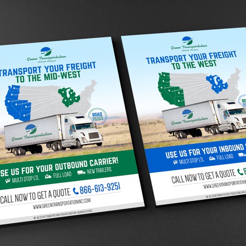 Logistics design with the title 'Green Transportation needs a minimalism designed brochure'