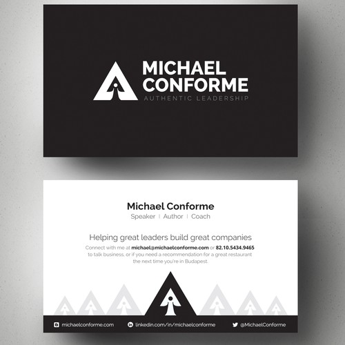 Speaker design with the title 'Create logo and business card design for Michael Conforme - An Independent Coach & Consultant.'