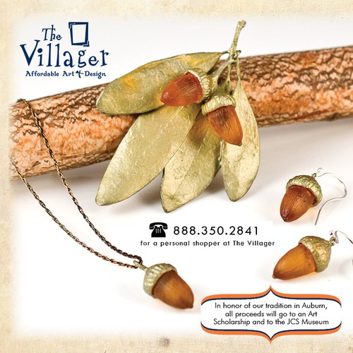 Magazine ad design with the title 'The Villager Jewelry Ad '
