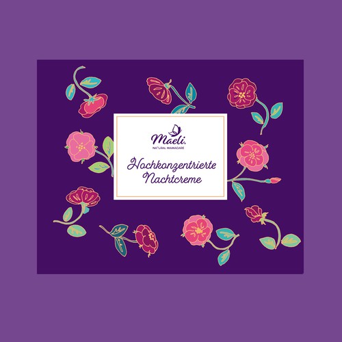 Natural cosmetics packaging with the title 'Design and illustration for a skincare brand Maeli'