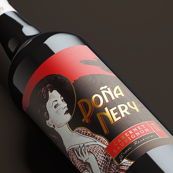 Red wine label with the title 'Wine label design'