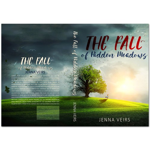 Fiction book cover with the title 'Book cover for literary/general fiction THE FALL OF HIDDEN MEADOWS'