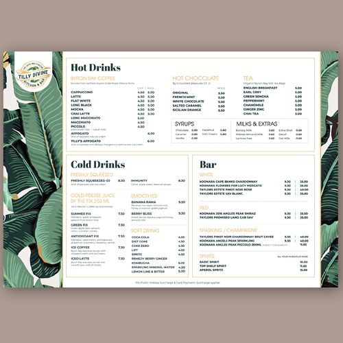 Bar and restaurant design with the title 'menu'