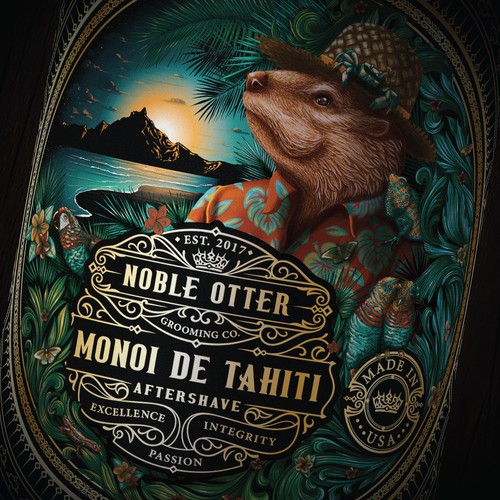 Whimsical design with the title 'Noble Otter Monoi de Tahiti'