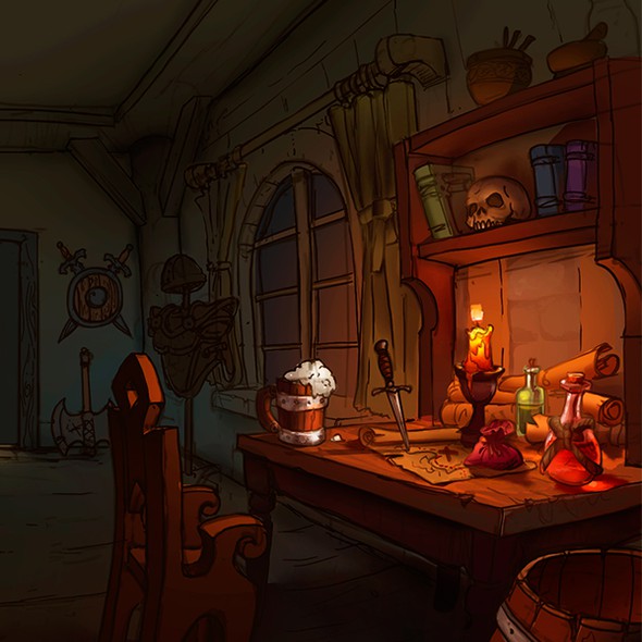 Interior design illustration with the title 'Background for game website'