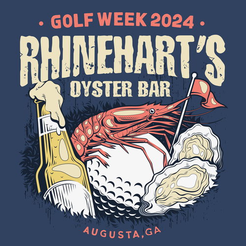 Golf t-shirt with the title 'Rhinehart's Oyster Bar'