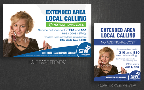 Newspaper design with the title 'Create the next postcard or flyer for Southwest Texas Telephone Company'