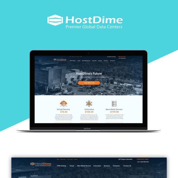 Cloud website with the title 'Host Dime data center web site'