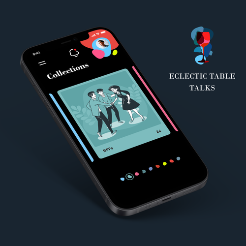 Bright design with the title 'iPhone App Design for Fun Table Topics App'