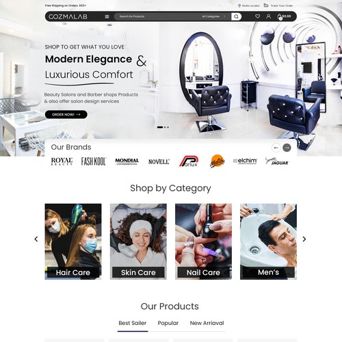 Spa website with the title 'Website design for Salon Products'