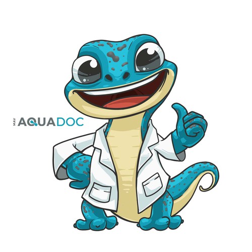 Gecko design with the title 'Mascot Design For AquaDoc (Pool & Spa Brand)'