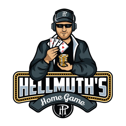 Casino logo with the title 'Poker Brand logo featuring legendary poker player Phil Hellmuth'