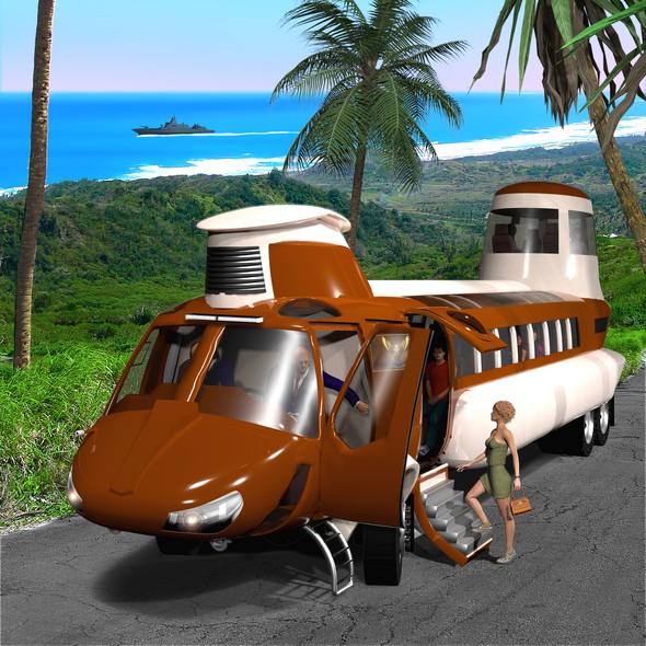 Retro artwork with the title 'Island luxury coach'