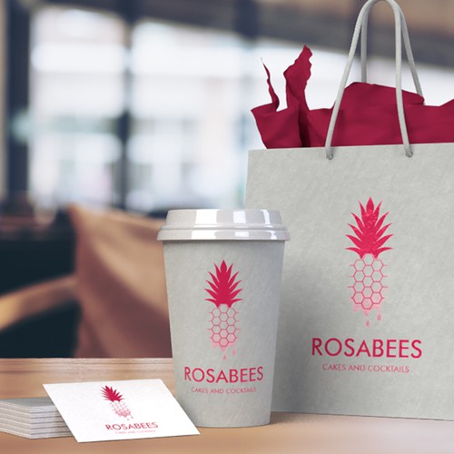 Honey brand with the title 'RosaBees - Cakes and cocktails logo'