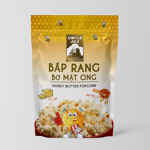 Honey packaging with the title 'Packaging design for Honey Butter Popcorn'